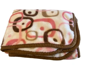 Step by Step Baby Pink Brown Plush White Polka Dots Baby Blanket Circles Square - Picture 1 of 7