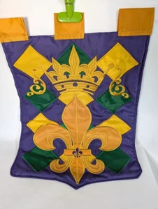 Fleur De Lis House Flag with Crown Heavy Purple Gold Green Stitched 12.5" x 18" - Picture 1 of 6