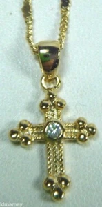 NEW  24K OVER STERLING  CZ CROSS NECKLACE COMMUNION CONFIRMATION BAPTISM GIFT - Picture 1 of 3