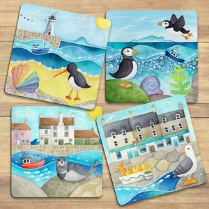 Seaside Placemat - Set of 4 - Puffin, Seagull, Seal, Oystercatcher - East Neuk - Picture 1 of 6