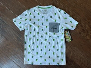 Boys MINECRAFT Gamer Creeper Pocket Logo Tee Shirt Christmas NWT Large 10/12 - Picture 1 of 4