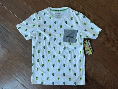 Boys MINECRAFT Gamer Creeper Pocket Logo Tee Shirt Christmas NWT Large 10/12 - Image 1 of 4