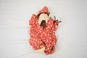 Vintage Clown Plüsch Puppe Handarbeit Stofftier rot gepunktet Clown Anzug und Hut - Bild 1 von 6