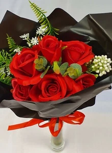Artificial Flowers Rose Bouquet Plants Bunch Bespoke 6 Head Wedding Valentines - Picture 1 of 12