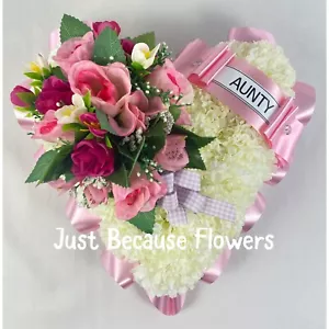 Artificial flowers Grave tribute Funeral Wreath Heart Nan Mum Aunt Dad Son - Picture 1 of 2