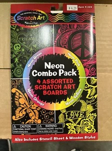 Scratch Art Neon Combo Pack 4 Boards + Stencil & Stylus Melissa And Doug New - Picture 1 of 2