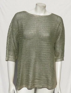 Chico’s 1 M 8 10 grün gold Glanz Baumwollmischung offene Nähte Pullover Pulli Oberteil - Bild 1 von 5