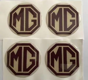 MG ALLOY WHEEL CENTRE CAP STICKERS TF ZT ZS ZR MIDGET B V8 MAROON CREAM X4 45mm - Picture 1 of 5