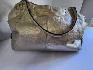 Tignanello Gold Metallic Leather Shoulder Handbag Purse 15" x 10" 3.5" - Picture 1 of 24