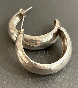 Sterling Silver Hammered Hoop Pierced Post Earrings Regina Lane Signed 11 grams - Picture 1 of 18