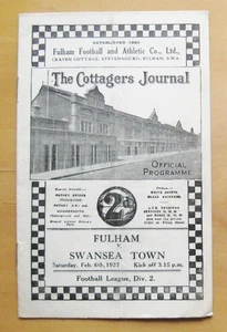 FULHAM v SWANSEA TOWN 1936/1937 *Programa de fútbol en excelente estado* - Imagen 1 de 3