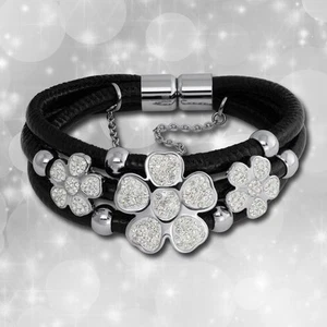 Amello Nappa-Leder Armband schwarz Zirkonia Blüte Edelstahl Verschluss LAQ003S9 - Bild 1 von 2