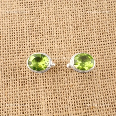 Gemelos de plata 925 con piedra de peridoto verde viernes negro fiesta para hombre Foto 1 de 4