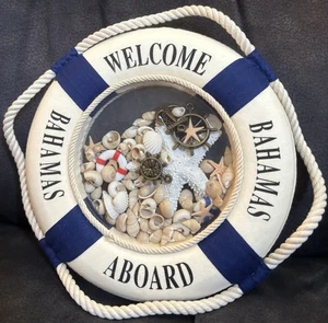 Bahamas Willkommen an Bord dekorativer maritimer Rettungsring mit Muscheln & Seestern 8,5 Zoll - Bild 1 von 3