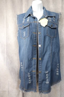 Fu Yu Cowboy Women’s Blue Denim Open Front Cardigan Vest Size XL NWT - Image 1 of 4