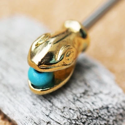 316L Stainless Steel Turquoise Ball Gold Serpent Industrial Barbell 1.6mm x 38mm - Image 1 of 3