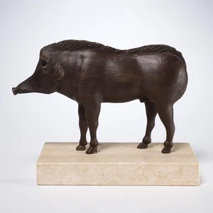 Cast Iron Wild Boar Trophy Door Stop Statue on Travertine Base 7.25"h - Picture 1 of 6