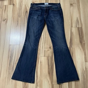 Current/Elliott Dark Wash Mid 9” Rise Bell Flare Patriot Denim Jeans Size 30x34 - Picture 1 of 11