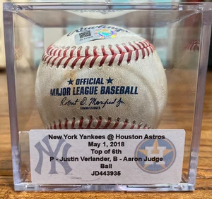 Justin Verlander Astros Game Used Baseball 5/1/2018 Yankees Aaron Judge HOF x 2 - Picture 1 of 6