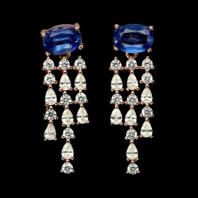 Pendientes de plata de ley 925 ovalados de cianita 7x5 mm joyas de piedras preciosas naturales Foto 1 de 4