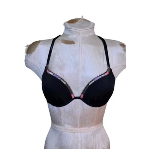 Top bikini donna Victoria Secret 32C nero/oro perline ferretto cravatte push up - Foto 1 di 5