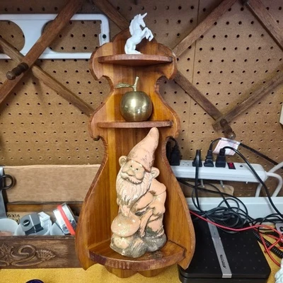 Prateleira de parede de canto vintage 3 camadas 21" madeira maciça Knickknack exposição rústica para fazenda - Imagem 1 de 4