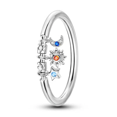 European Sun Stars Moon Finger Ring AAA CZ For Women Jewelry 925 Sterling Silver - Image 1 of 4
