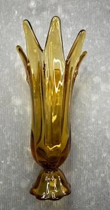 vintage Stretched SWUNG AMBER GLASS VASE 12” viking footed MCM - Picture 1 of 14