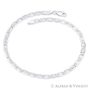 3.7mm Valentino Link Diamond-Cut Pave .925 Sterling Silver Italy Chain Bracelet - Picture 1 of 1