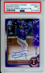 2022 Bowman Chrome Danyer Cueva Purple Refractor Auto #'d 54/250 PSA 9 - Picture 1 of 2