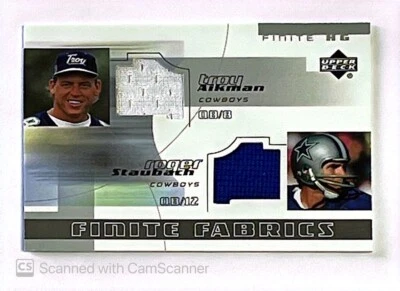 2004 Upper Deck Finite Troy Aikman Roger Staubach Dual Jersey Dallas Cowboys - Image 1 of 2
