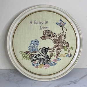 Vintage Bambi Disney Paragon Cross Stitch Walt Needlecraft Baby is Love Frame - Picture 1 of 6