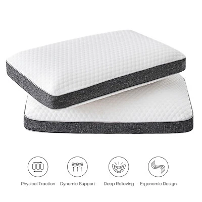 2 x Almohada de espuma viscoelástica para cama soporte ortopédico para cuello funda lavable hipoalergénica Foto 1 de 4