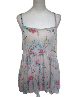 Torrid chiffon babydoll camisole cream/pink floral spaghetti straps size 0 (16) - Image 1 of 4