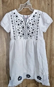 Flapdoodles Lined Dress 4t White With Blue Designs And Sequins - Picture 1 of 9