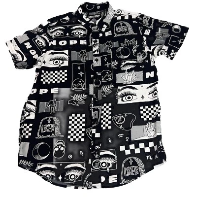 Hot Topic Shirt All Over Print Skull Snake Dagger Occult Mens Small Black Rayon - Image 1 of 4