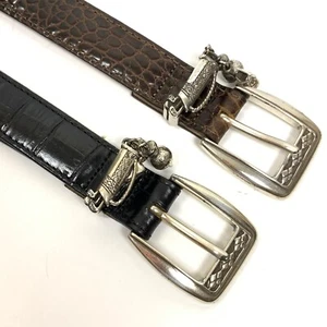 Brighton Women's size S Lot of 2 Brown Black Reptile Golf Leather Belt - Picture 1 of 11