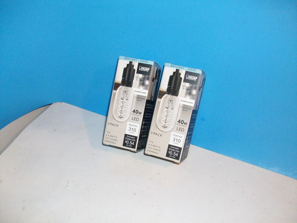 2 FEIT T14 CLEAR GLASS SPIRAL 40 W REPLACEMENT LED BULBS 4.5 WATT DAYLIGHT 5000K - Image 1 of 1