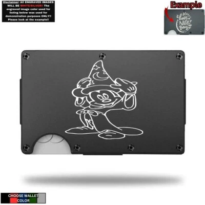Mickey Mouse Fantasia Cartoon Laser Engraved Onto An Aluminum Wallet - Image 1 of 4