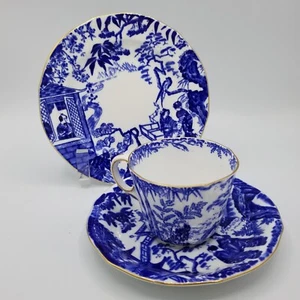 Royal Crown Derby Blue Mikado Trio Demitasse Cup Saucer c1950's England - Picture 1 of 11