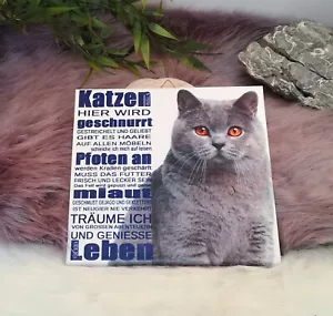 Dekofliese Wandbild Bildfliese Decoupage Handgefertigt Katze Spruch (148DP) - Picture 1 of 2