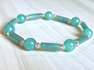Pulsera de cuentas de tubo de aventurina verde (en estiramiento) 8 mm AAA 7 1/4" pulgadas genuina - Imagen 1 de 5