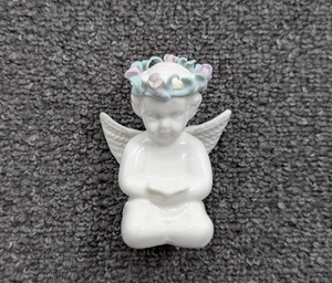 Vintage Cherub Angel Figurine Statue 3" Floral Head Wreath Religious Home Decor - Picture 1 of 9