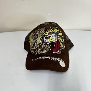 Neu mit Etikett Vintage Y2K Don Ed Hardy Truckermütze Druckknopflasche braun Tiger - Bild 1 von 8