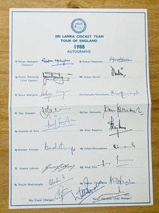 Hand Signed Sheet - Sri Lanka Cricket Team 1988 - 19 signatures - Picture 1 of 1
