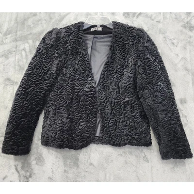 Vintage Act III Faux Fur Jacket Womens 10 Black Curly Parisian Lamb Open Front - Image 1 of 4