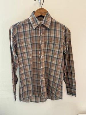 Vtg 70s Youth Boys Large 14 Montgomery Ward Button Down Shirt Brady Bunch USA - Image 1 of 4