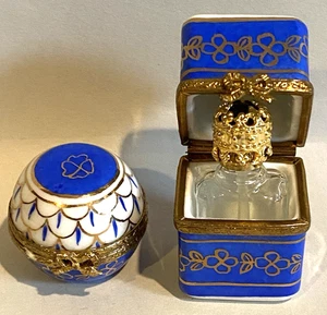 2-LIMOGES PEINT MAIN Trinket Box-Jewel PERFUME BOTTLE + Sm Round Orb / Ball Set - Picture 1 of 11