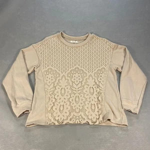Damen Medium beige Spitze vorne Langarm Sweatshirt Pullover Freizeit Oberteil - Bild 1 von 9