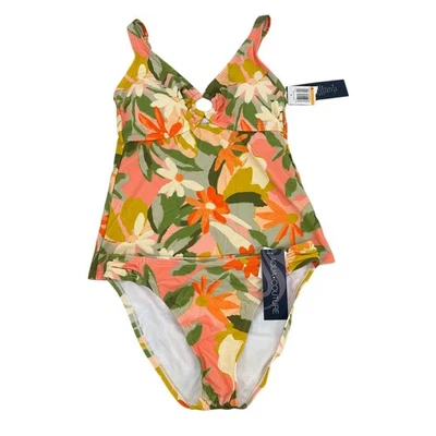 Traje de baño Tankini Aqua Couture conjunto de 2 piezas talla S rosa verde floral tropical nuevo con etiquetas Foto 1 de 4
